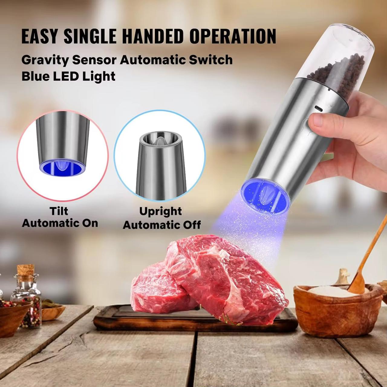 Rechargeable Electric Salt and Pepper Grinder
✅Gravity-Activated for One-Handed Operation
✅USB Rechargeable 
✅Adjustable Coarseness