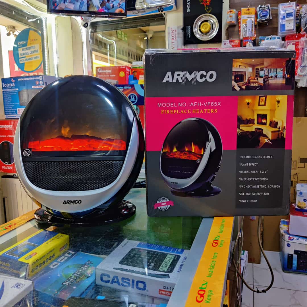 Armco Ceramic Room Heater With Fire Place Effect Space Window Type Fireplace heater with Fan. 1500w, 20-30M2 heating area, Window flame effect, Electronic Temperature setting (15-35), 8 hour Timer.