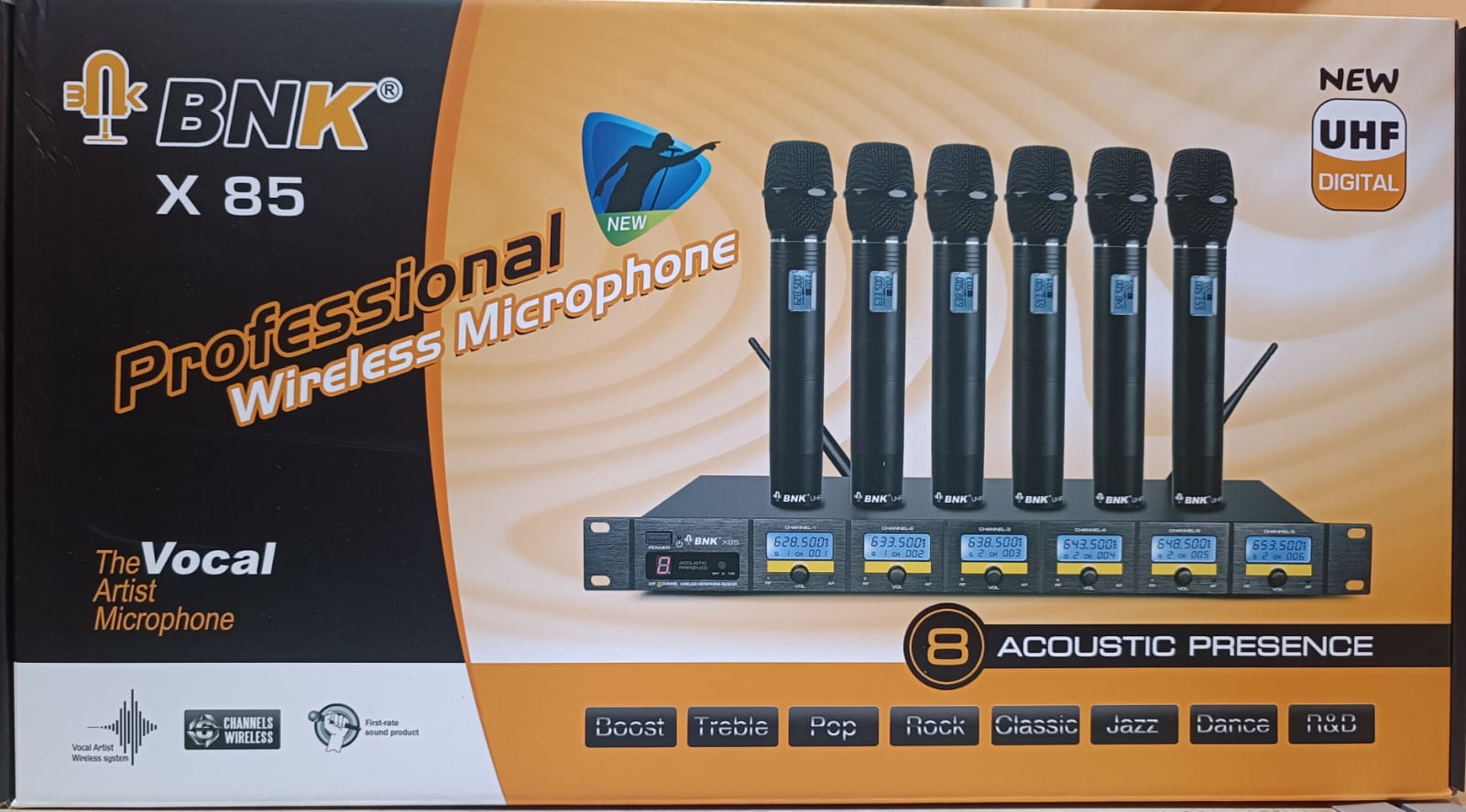 Bnk X85 6 Channel Wireless Microphone Systems With 6pcs Micropone Set
UHF
Digital display
100+ range
AA size batteries