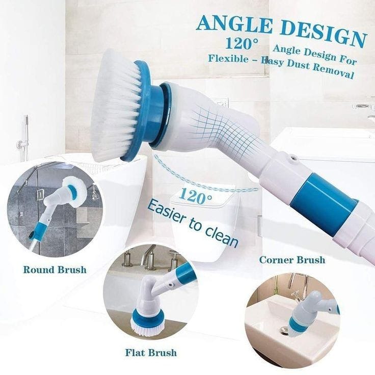 Rechargable hurricane spin scrubber with 3 brushes,Powerful Electric Spin Brush for Bathroom & Kitchen,Cleaning Scrubber with Hard Bristles/Long Handle,Efficient Floor/Carpet/Baseboard Cleaner