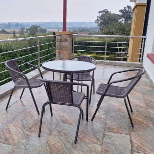 Outdoor Furniture Garden Set 4 Chairs + 1 Round Black Table For Balcony
Rubber feet for steadiness