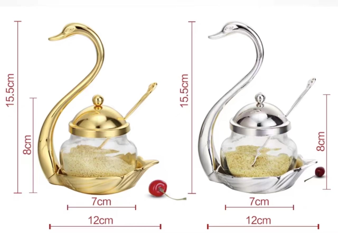 New arrivals Swan sugar dish with gold/silver tea spoon now available colours gold&silver
beautiful and good quality new trend of kitchen decoration