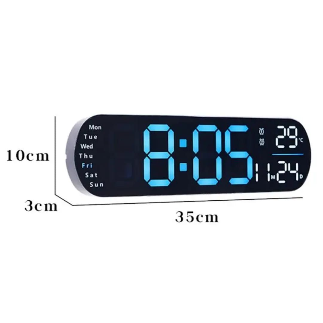 Smart Led Digital Wall Clock. 
➖Remote control 

➖Auto Dimmable

 
➖Time 24hr/12hr

➖2 Alarms

➖Stop Watch

➖Temperature 

➖Date Display

➖Advanced time settings 
➖Has downlight for night vision