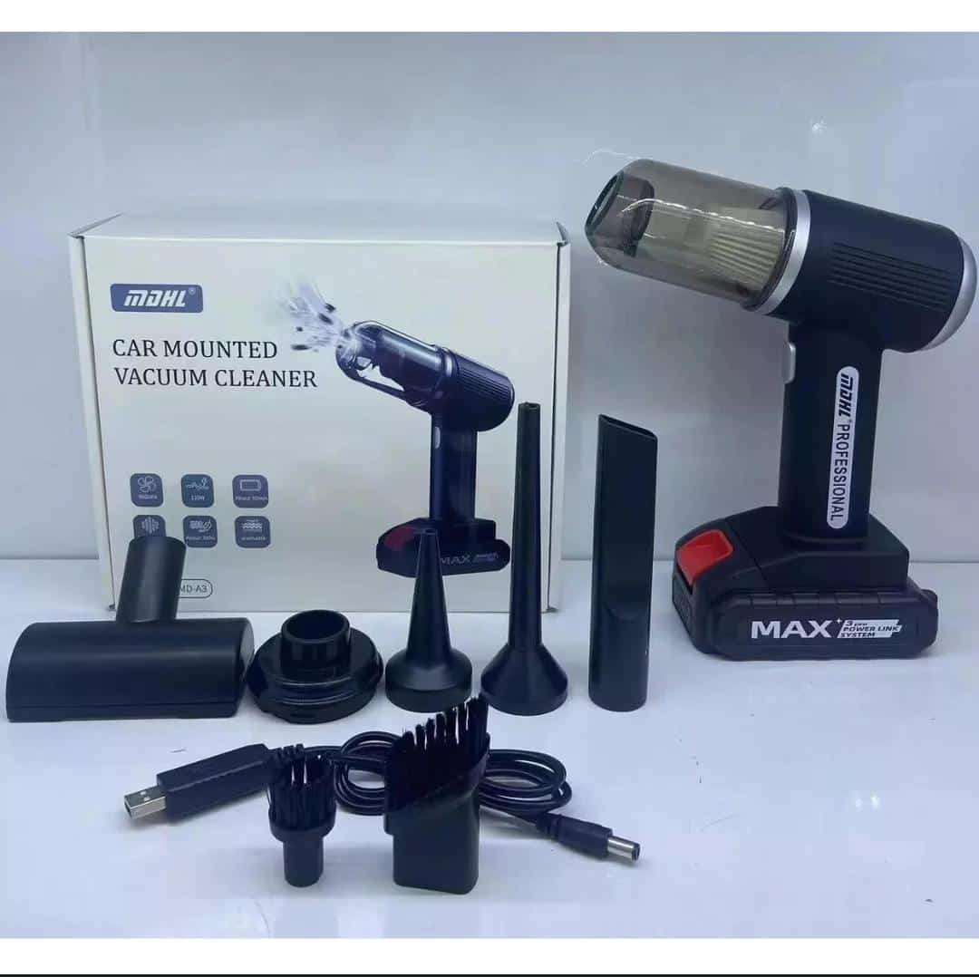 Offer‼MDHL car mounted vacuum cleaner with a max rechargeable battery >9000PA strong sunction 
>Light voice
>120W powerful power
>380G light weight 
>Washable HEPA filtration 
>Very powerful 
>Quality