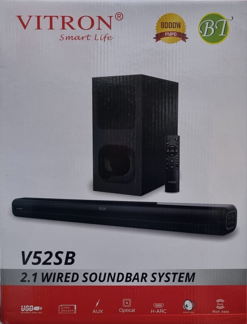 Vitron Soundbar V52SB  Wired Strong Soundbar System - Extra wired subwoofer pumping out ground-shaking bass for immersive home theatre experience at home.