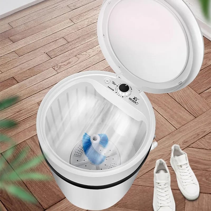 4kgs Electric aWashing Machine With a Cleaning Brush ➖Dual laundry and shoe washing
➖Pp material
➖Blue light antibacterial
➖Washes 6-12 t-shirts

Size 360*360*600mm