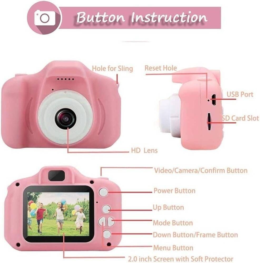 Children Camera X2 Waterproof 1080P HD Video Camera 2 Inch Display Kids Cartoon Cute Outdoor SLR Camera Toy Pink and blue
kids camera plus 8GB memory card