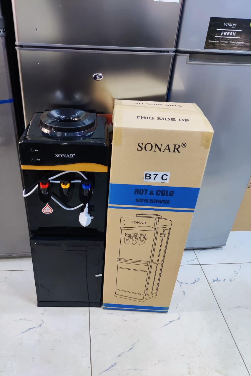 Sonar Dispenser 3TAPS. Hot, Normal and Cold   Silicon pipes and Stainless steel tank for hygienic water    Loading style is top loading
Low power consumption