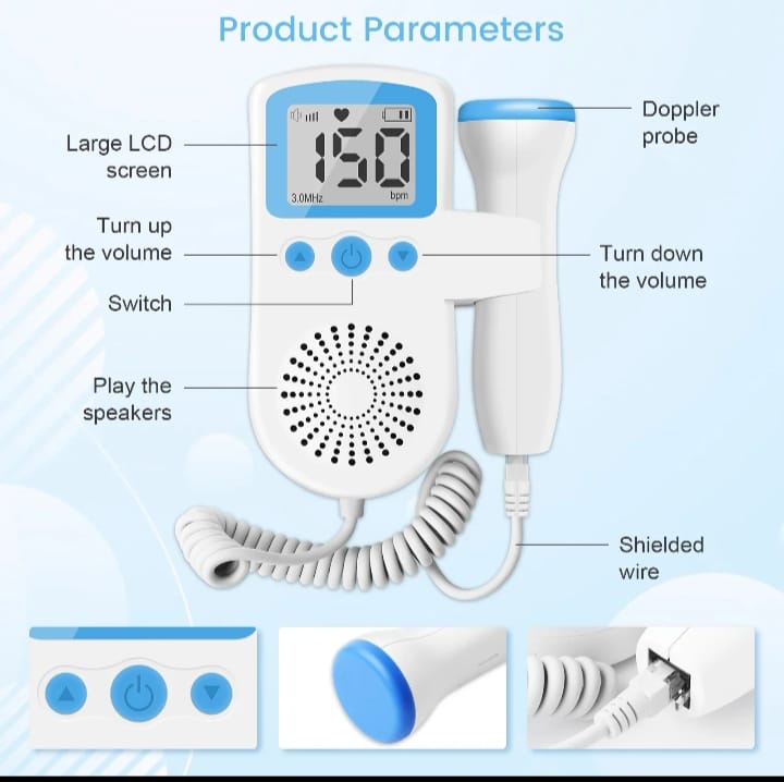 Portable Fetal Doppler Machine for Pregnancy - Accurate Baby Heart Rate Monitor Baby Heart Beat Detector Backlight LCD Probe