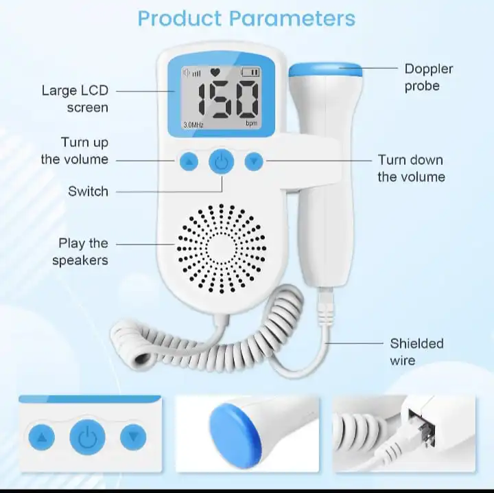 Portable Fetal Doppler Machine for Pregnancy - Accurate Baby Heart Rate Monitor Baby Heart Beat Detector Backlight LCD Probe