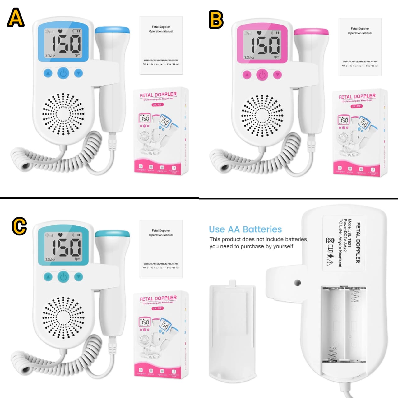 Portable Fetal Doppler Machine for Pregnancy - Accurate Baby Heart Rate Monitor Baby Heart Beat Detector Backlight LCD Probe