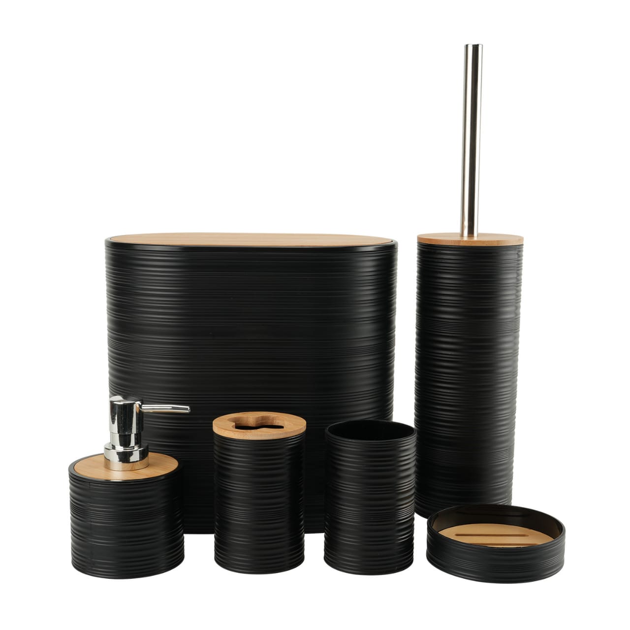 6pcs Bathroom accessories set
🏷Includes:toothbrush holder cup,liquid soap dispenser, soap dish, trash can, toilet brush,tumbler  and toilet brush holder
🏷Elegant design