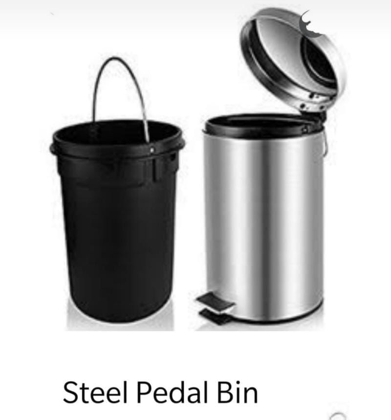 HP201 Steel Pedal Bin 7Ltrs Round shape fits in corners, against the wall 
Long Lasting Stainless Steel
