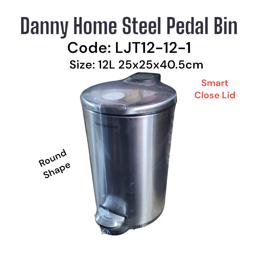 RE-STOCKED 
✨ SPECIAL OFFER 
LJT12121 Danny Home Steel Pedal Bin  12Ltrs 
🔶Round.
🔶Smart Close. 
🔶Slow Down Movement.