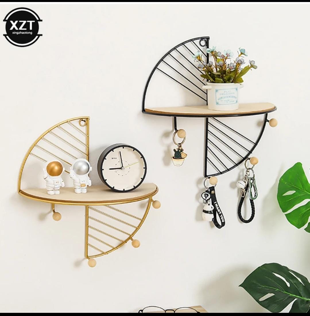 Decorative Geometric Wood Wall Shelves Metal Storage Display Rack Nordic Hanging Wall Mounted Decor Floating shelf