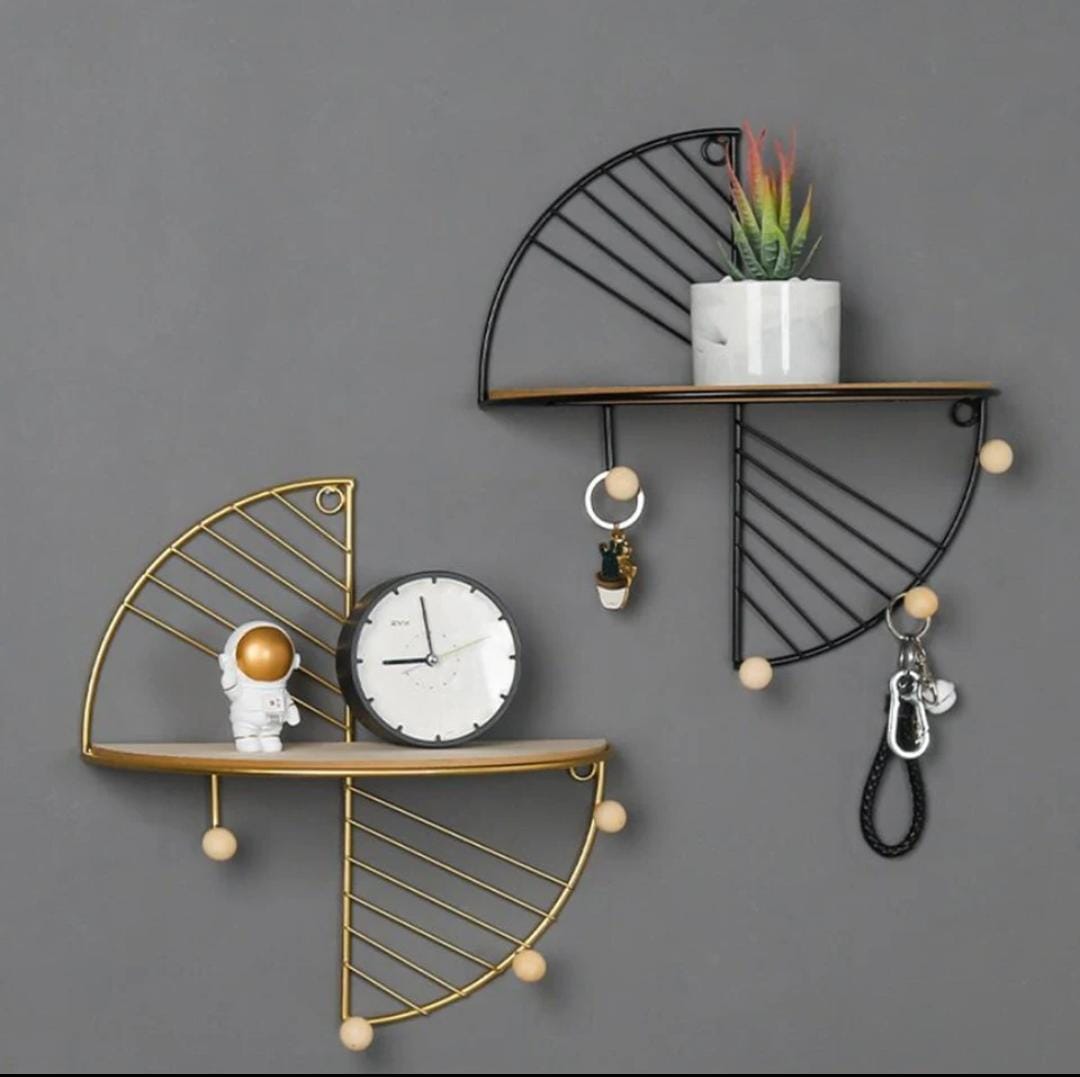 Decorative Geometric Wood Wall Shelves Metal Storage Display Rack Nordic Hanging Wall Mounted Decor Floating shelf