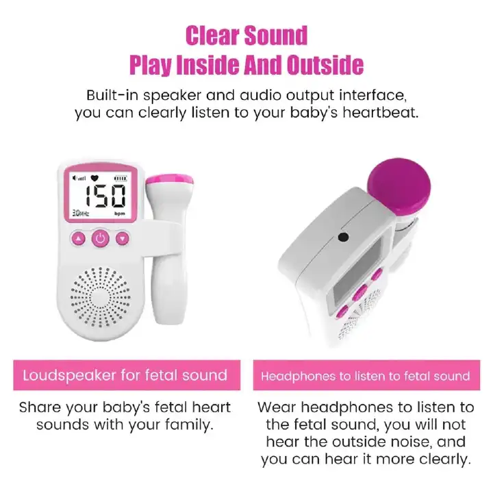 Portable Fetal Doppler Machine for Pregnancy - Accurate Baby Heart Rate Monitor Baby Heart Beat Detector Backlight LCD Probe