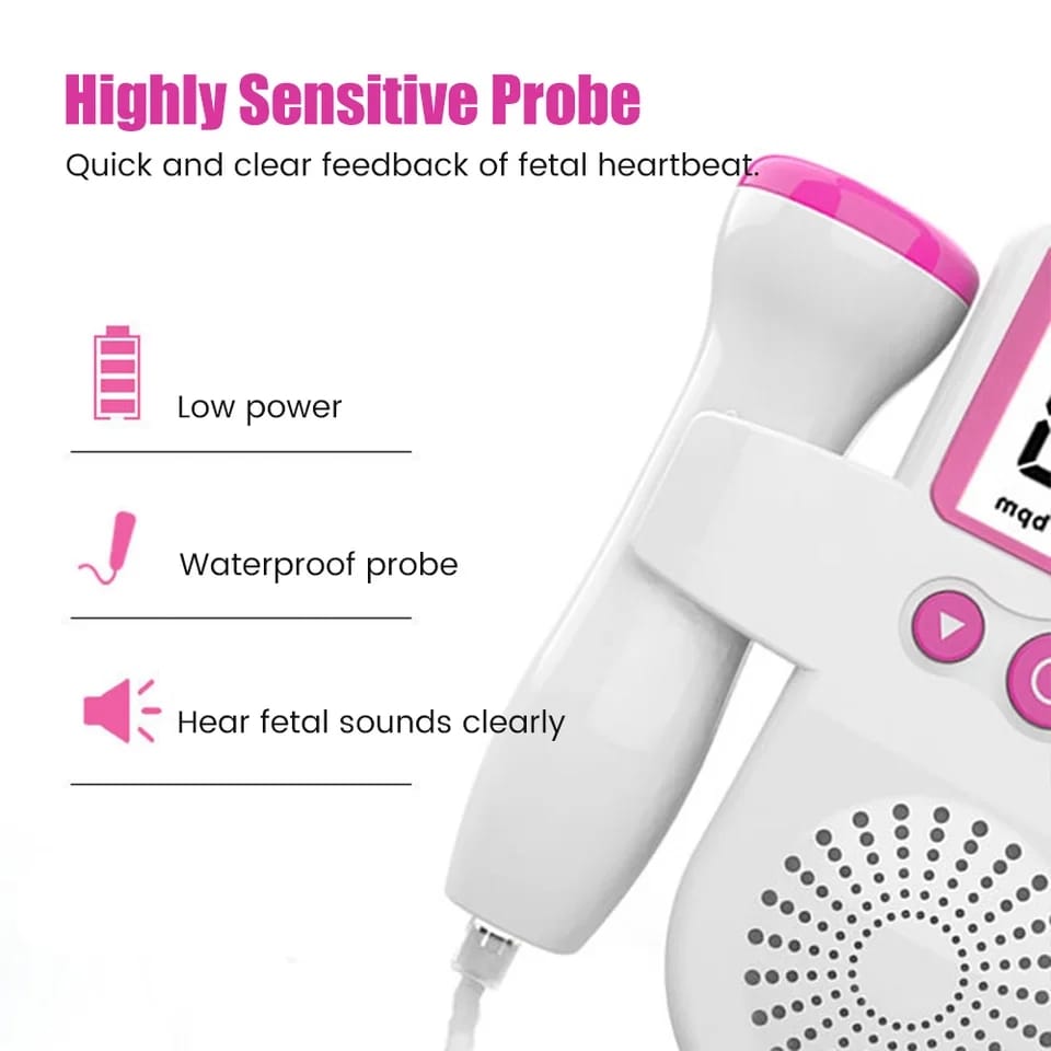 Portable Fetal Doppler Machine for Pregnancy - Accurate Baby Heart Rate Monitor Baby Heart Beat Detector Backlight LCD Probe
