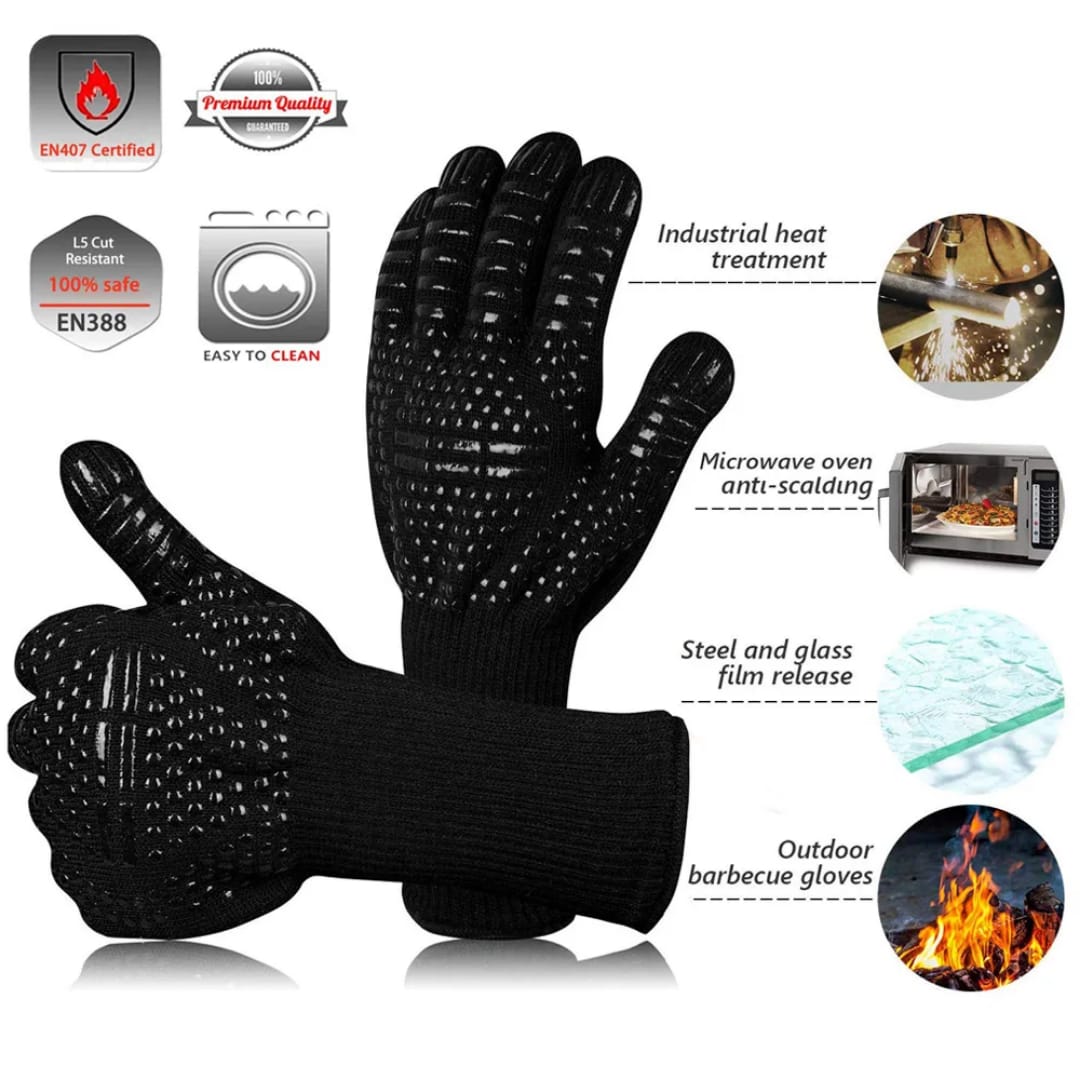 Oven Gloves 500&deg;C Heat Resistant Cut Grill Non-Slip BBQ Cooking Mitts Smoker Barbecue Grilling New