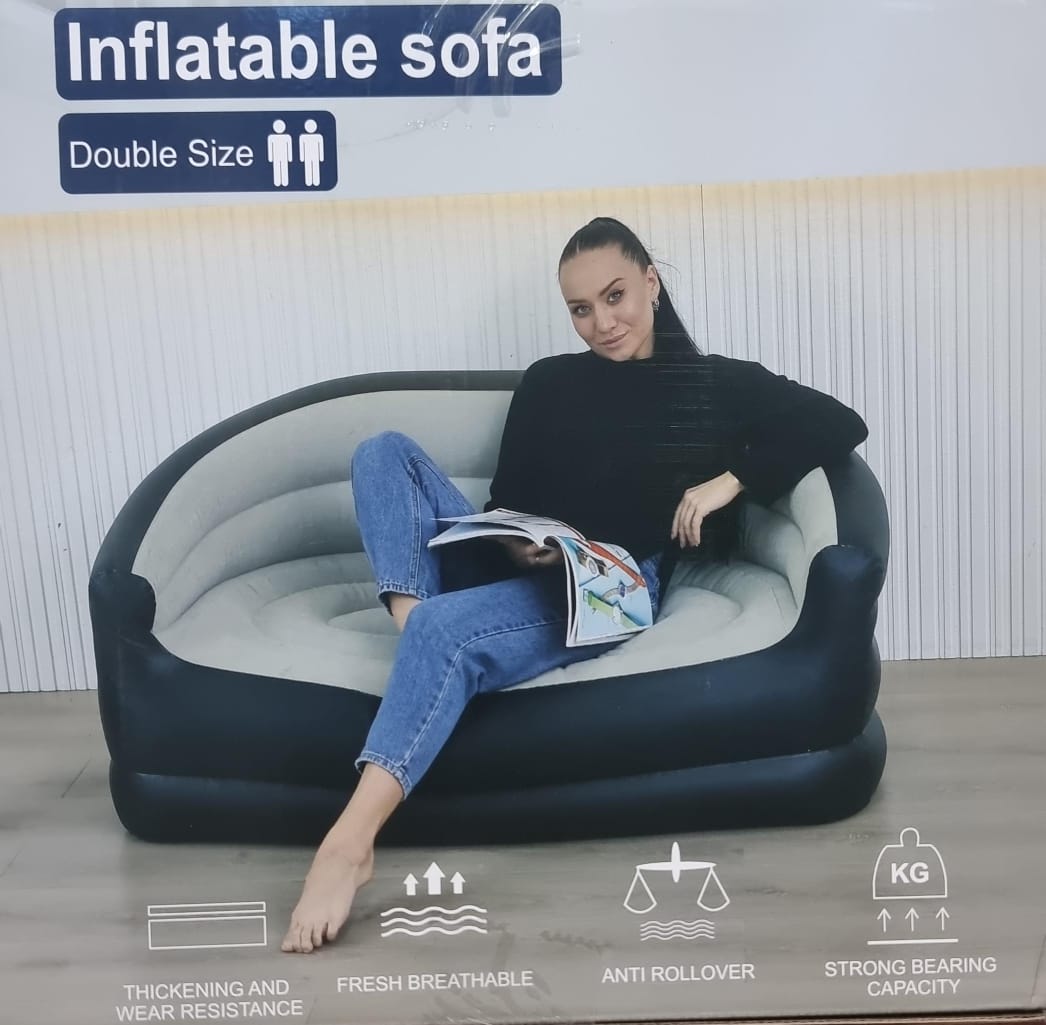 Double size Inflatable sofa seat size 135x84x62cm plus manual pump now available in 2 colours beige and blue