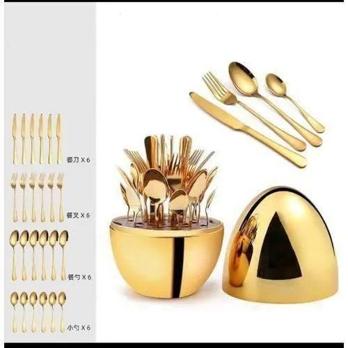 36pc Executive Egg-Shaped Cutlery Set Gold colour-9 Dinner Knives, 9 Dinner Forks, 9 Table Spoons, 9 Tea Spoons, 1 Egg shaped case