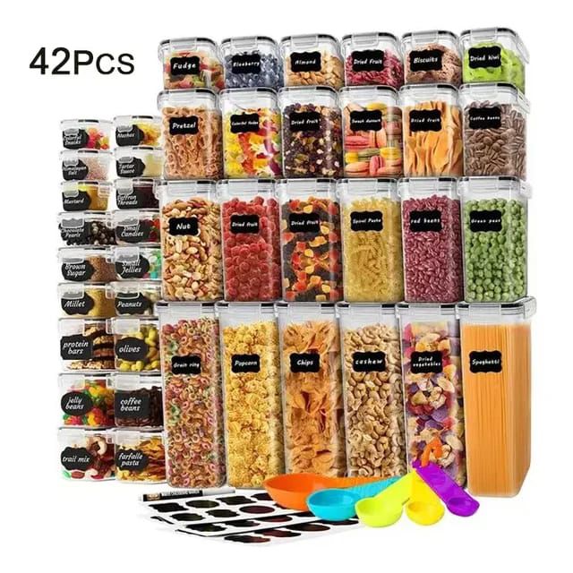 42pcs Bpa free airtight plastic containers Pantry containers organizers stackable 
☆comes with labels and a pen
☆perfect for pantry organization