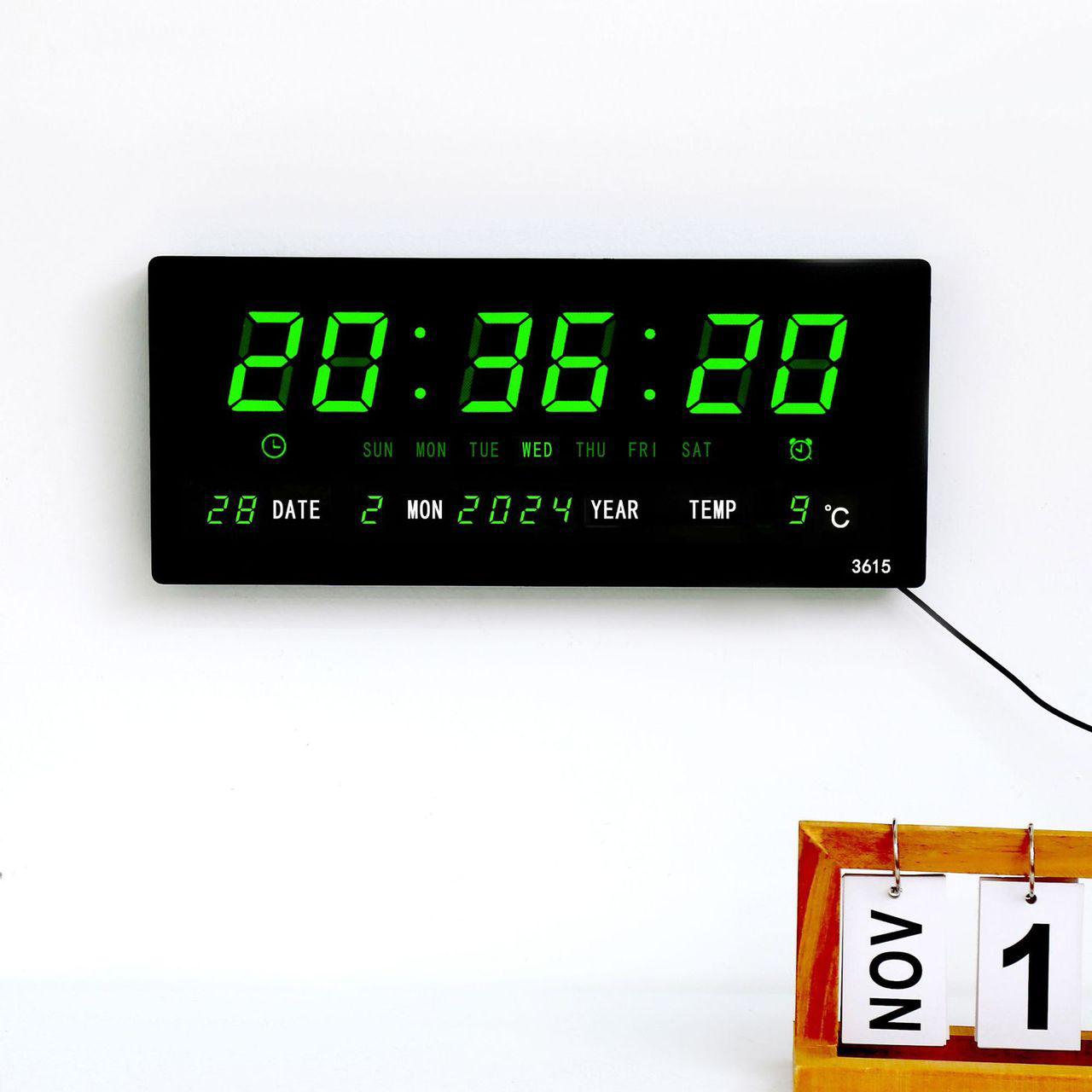 Digital Wall Clock 4 Alarms Hourly Chiming Temperature Calendar Table Clocks Plug Large 16” Screen for Easy Reading
Displays Days, Date, and Indoor Temperature