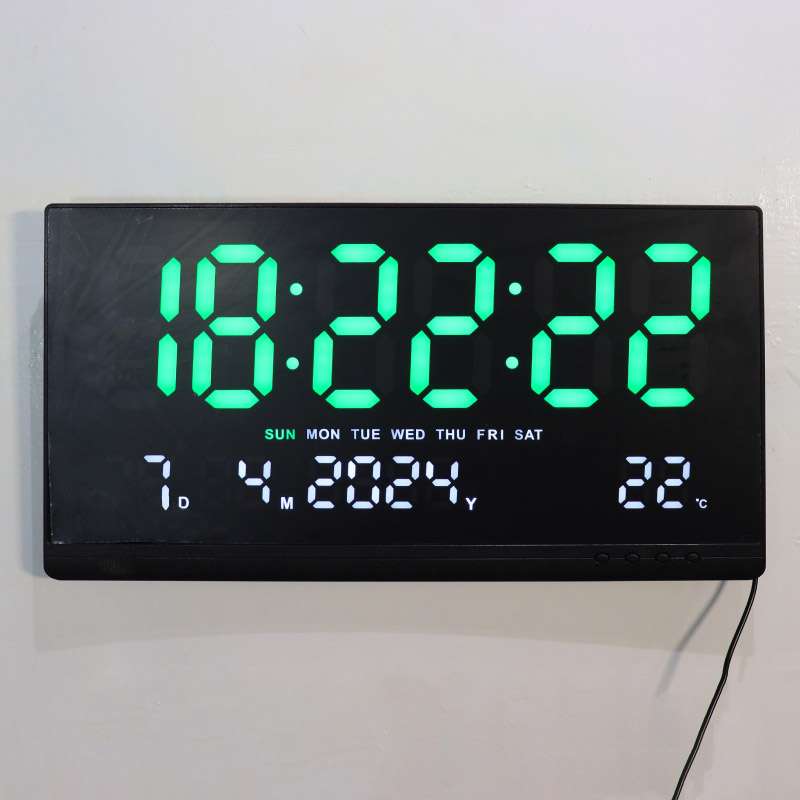 Digital Wall Clock 4 Alarms Hourly Chiming Temperature Calendar Table Clocks Plug Large 16” Screen for Easy Reading
Displays Days, Date, and Indoor Temperature