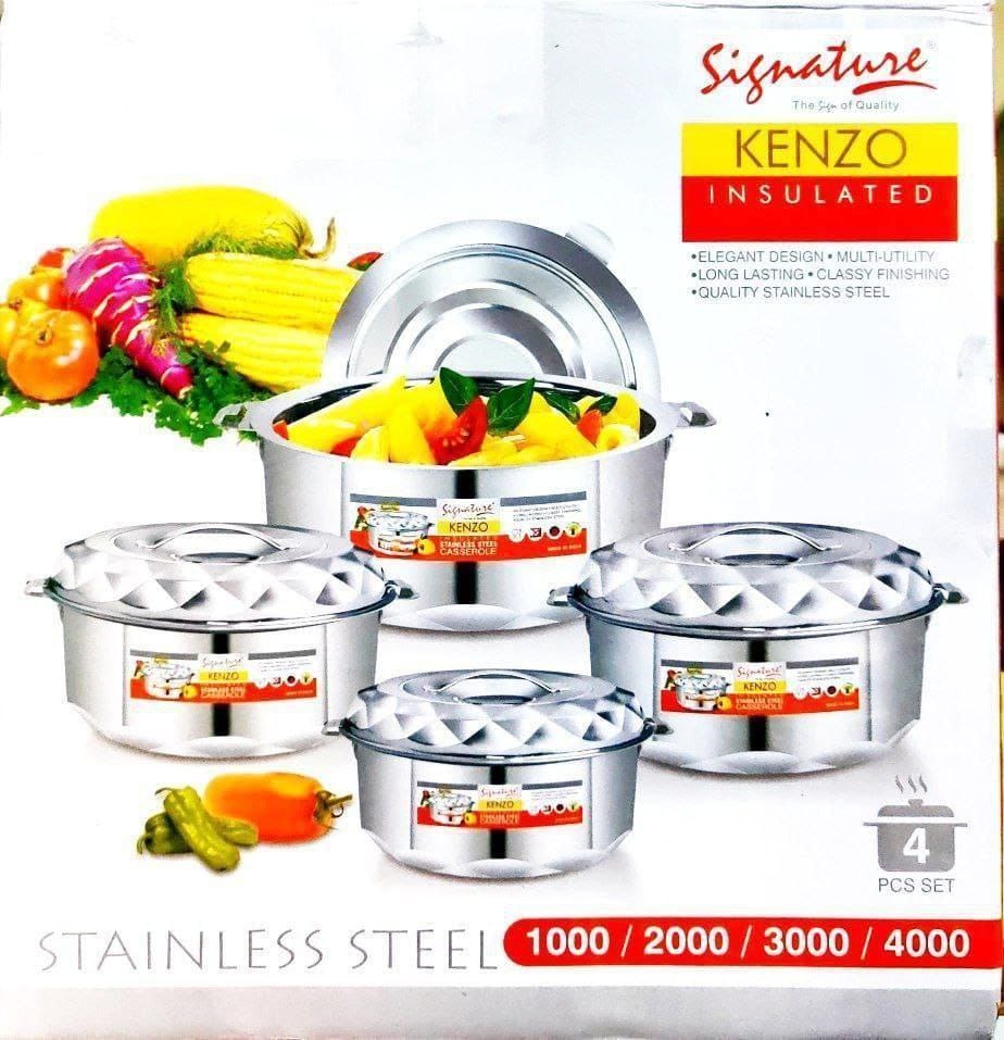 Signature 4 pcs Kenzo Stainless Steel Insulated Hotpots (Sizes - 1000/2000/3000/4000)