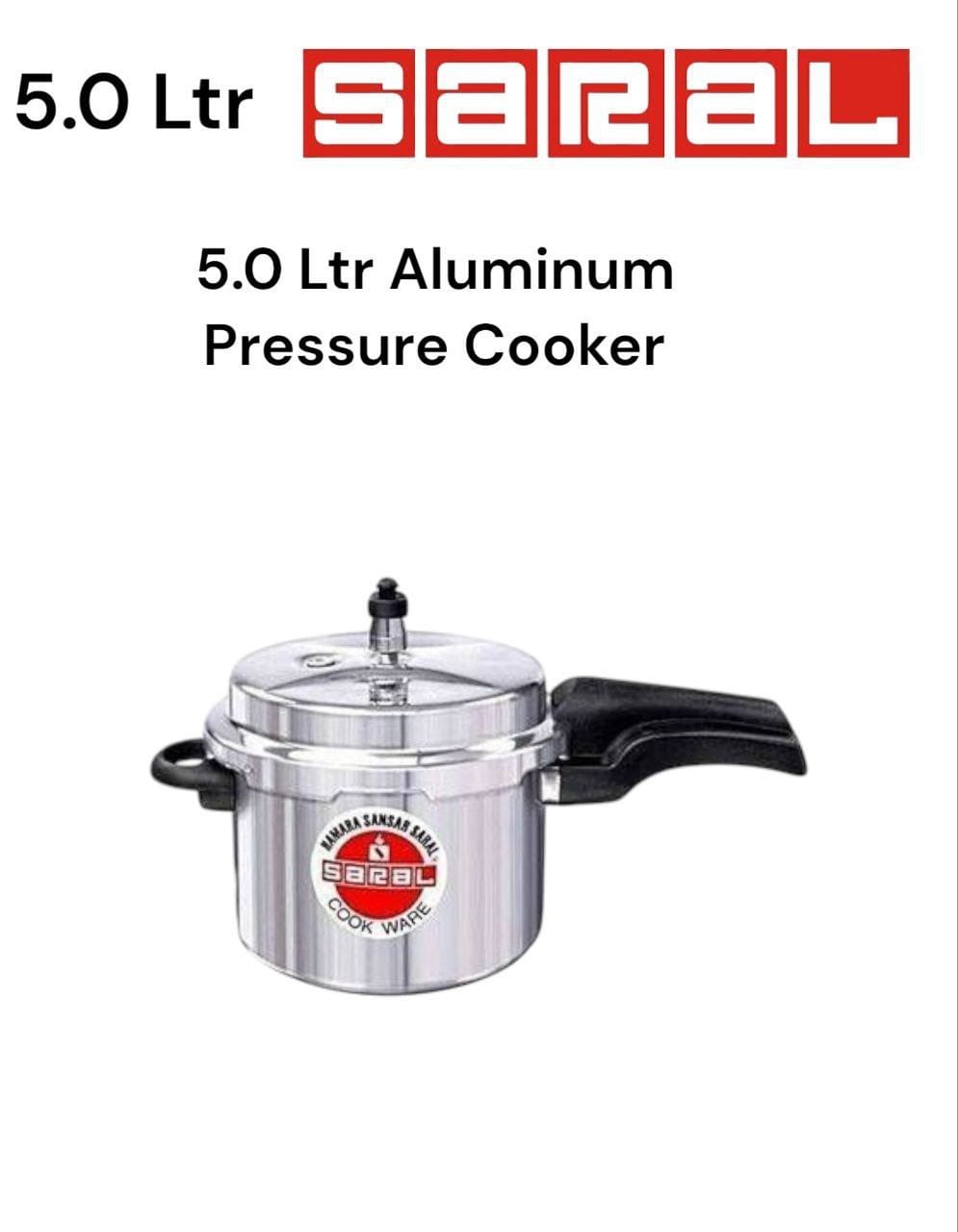 Saral 5.0 Ltr Aluminum Pressure Cookers Outer Lid Induction Stovetop Compatible Gas Stovetop Compatible