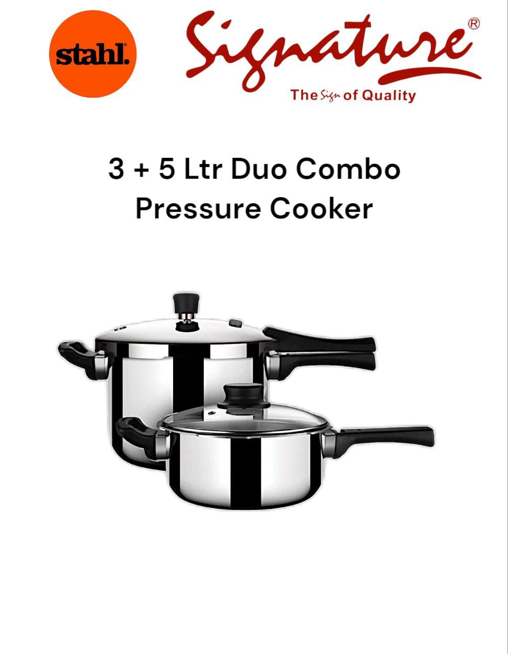 3 + 5 Ltrs Duo Combo stainless Steel pressure Cookers (Stahl)   designed to conduct heat with exceptional efficiency