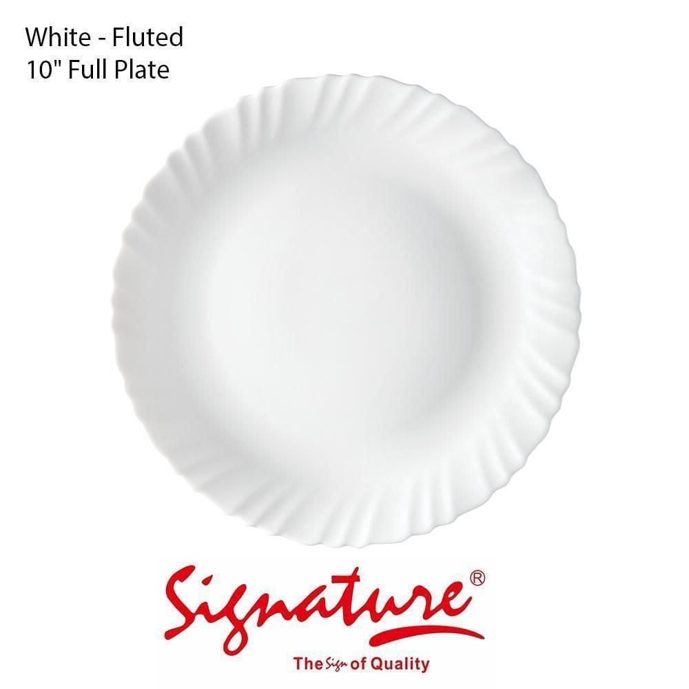 Signature 6pc 10 Signature Glass Full Plates  Extra Strong Light and portable Multiple use Easy to clean Microwave safe   White Plain