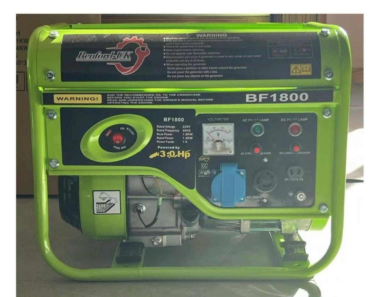 BF1800 1.4KW Petrol Generator 1400 Watts Generator 3HP Motor, quiet operation for peaceful environment and fuel efficiency