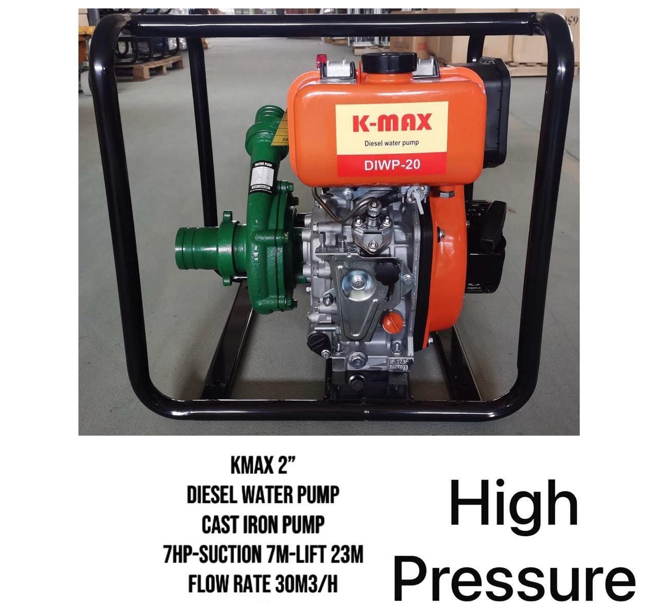 KMAX 2 Inches Diesel Water Pump 7HP Engine, 23M Lift, 30M3/H Flow Rate Cast Iron Pump