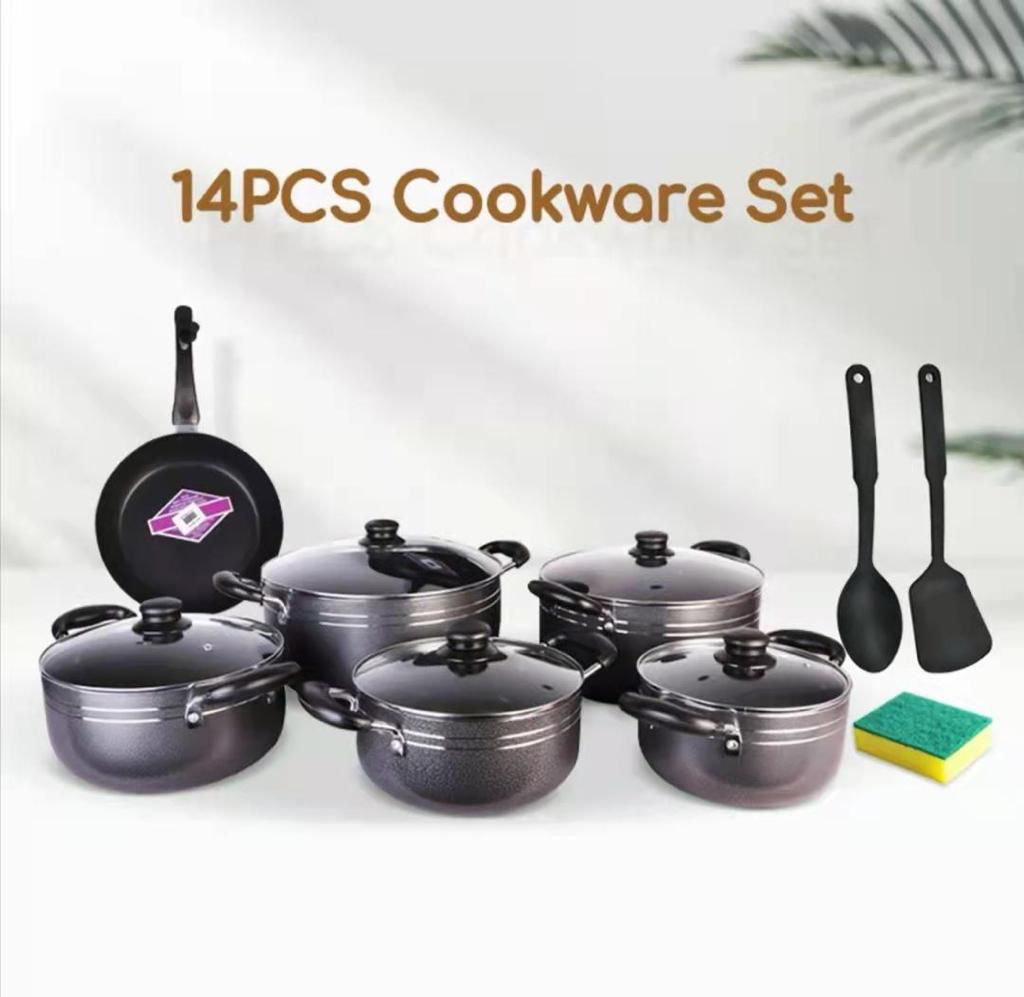 【Promotion 14PCS Nonstick Cookware Set Cooking Pots Sufuria (20/22/24/28/30cm Pots +26cm frying pan)