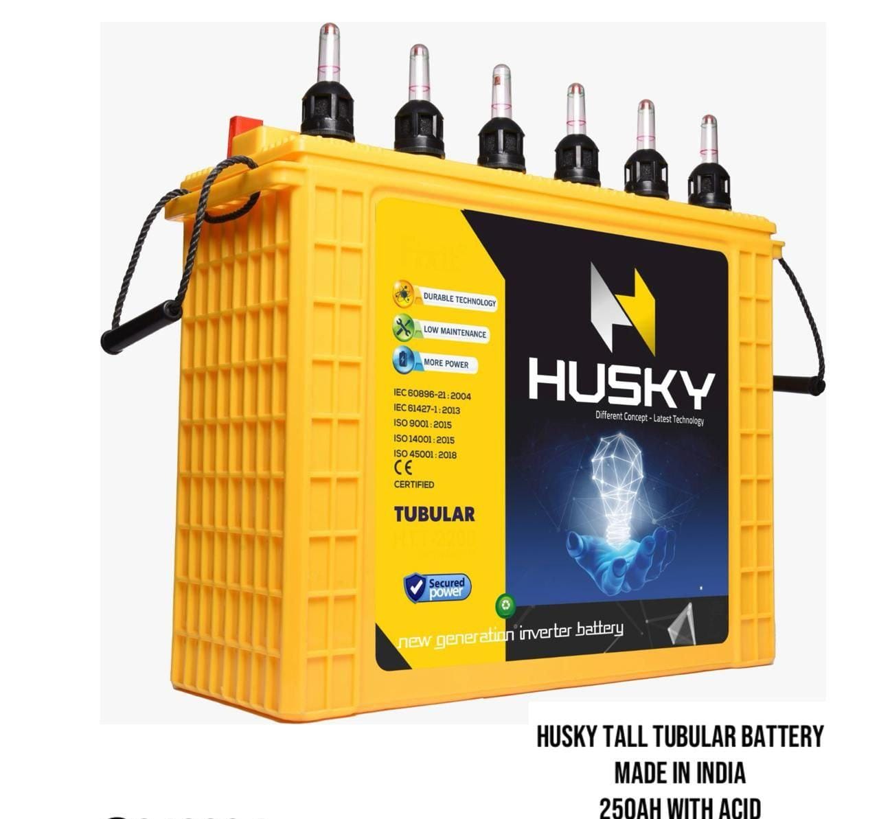 Husky tall tubular battery made in india 250ah with acid Ensure a continuous power supply, even during power outage