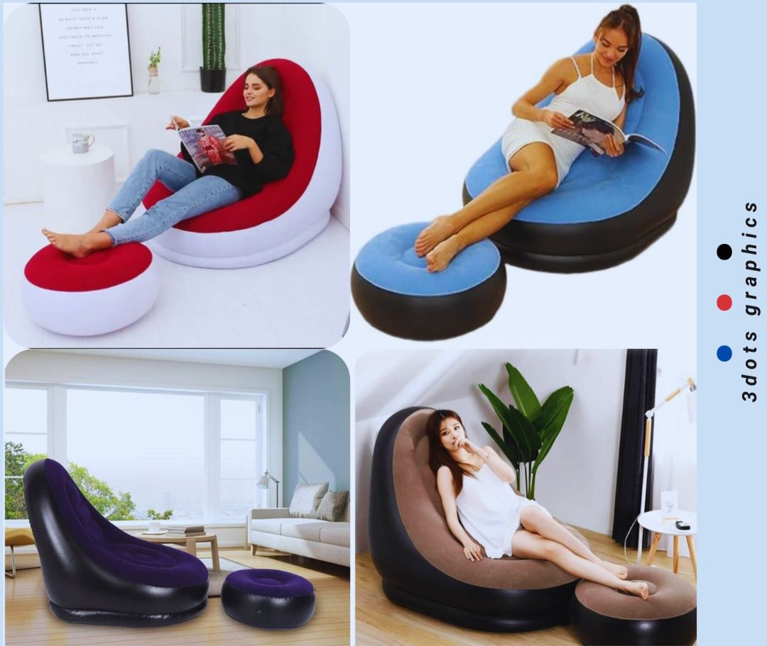New Stylish Inflatable Sofa With Foot Rest + Manual Pump.►Ergonomic design, perfectly supporting your body and comfortable to seat. ►Easy to inflate or fold