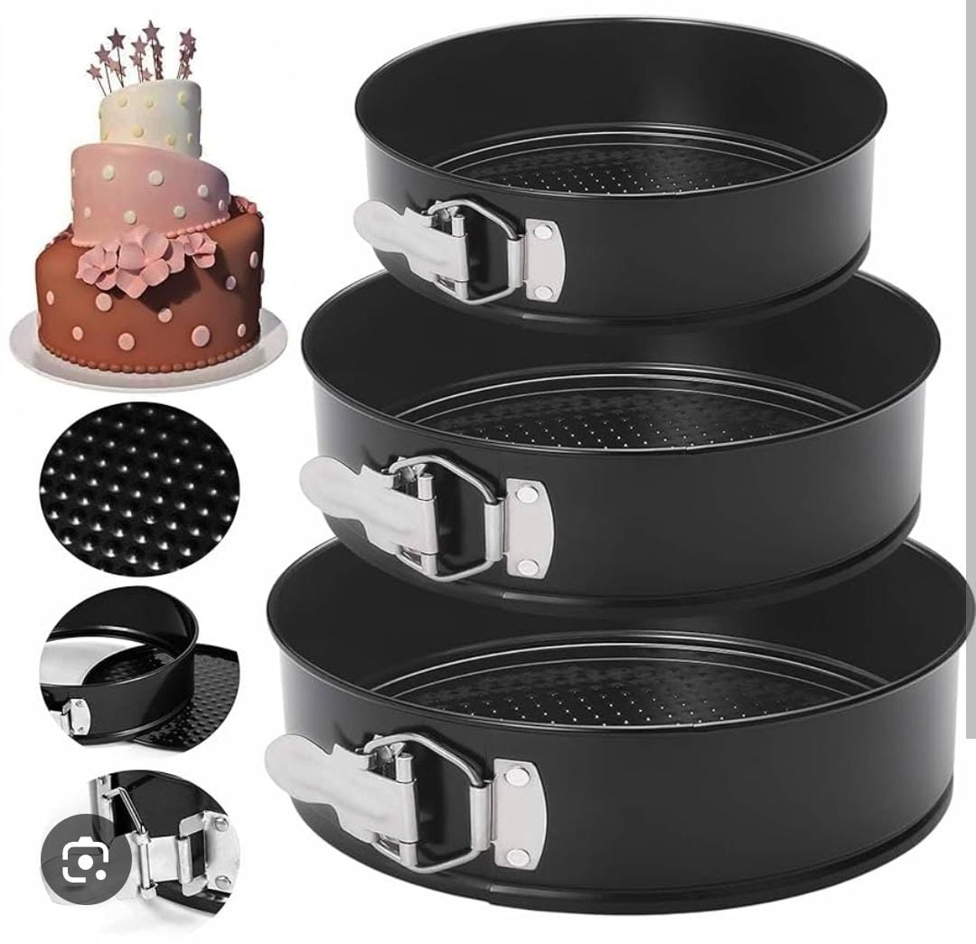 High quality nonstick mixed shape 3pcs cake Mould/baking tins now available Consist of round shape Size 18cm/20cm/22cm