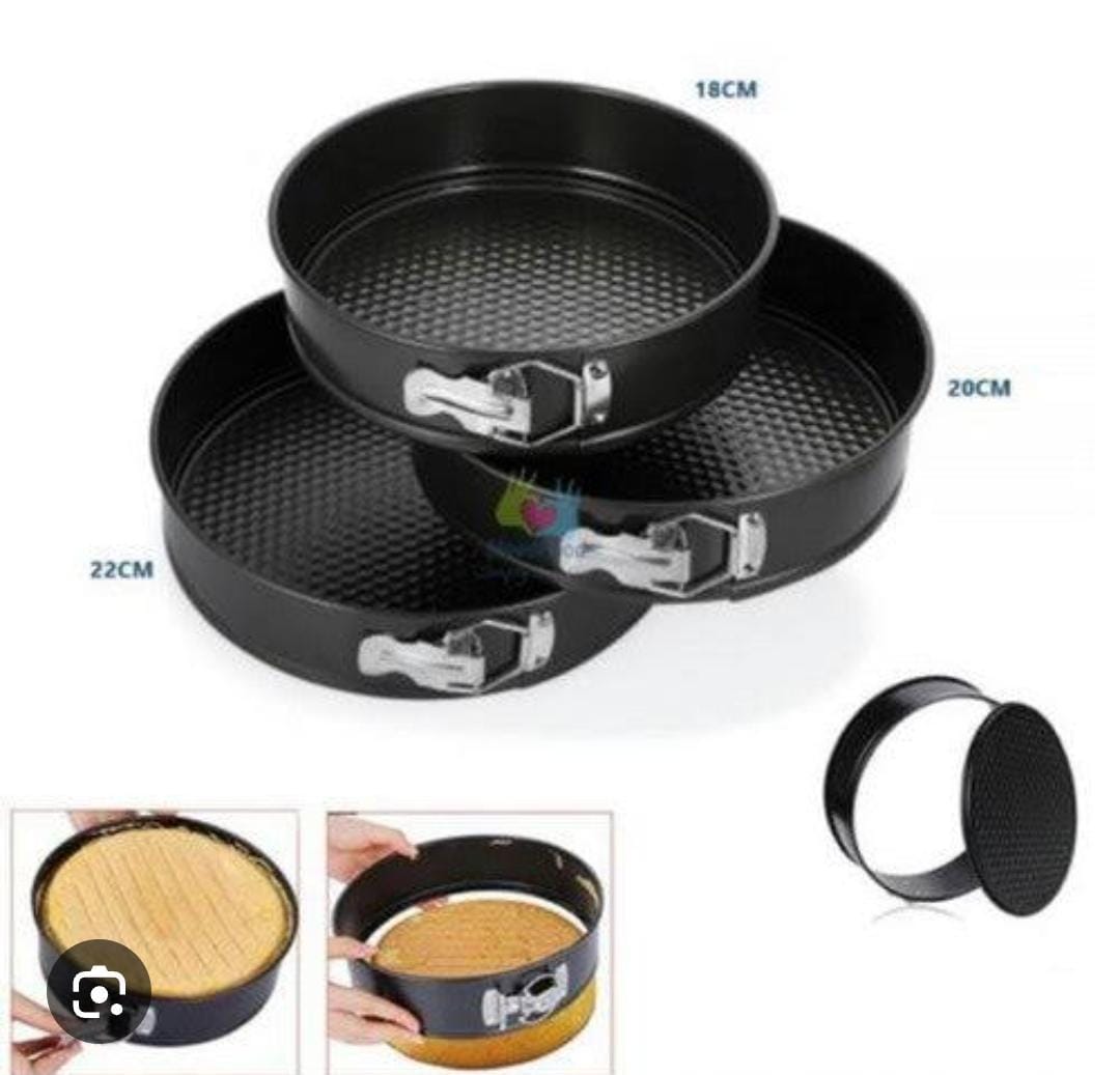 High quality nonstick mixed shape 3pcs cake Mould/baking tins now available Consist of round shape Size 18cm/20cm/22cm