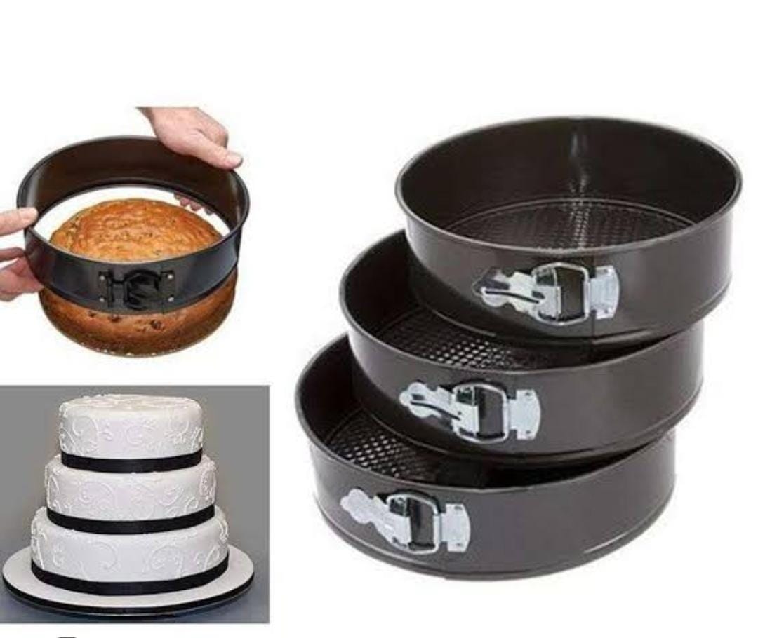 High quality nonstick mixed shape 3pcs cake Mould/baking tins now available Consist of round shape Size 18cm/20cm/22cm