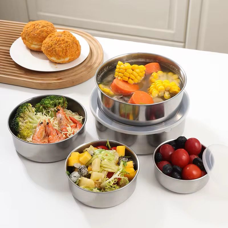 5pcs Modern Stainless Steel Fresh Box Containers
Food storage containers
▫Heatable Plastic Lid
▫Size: 10cm,12cm,14cm,16cm,18cm