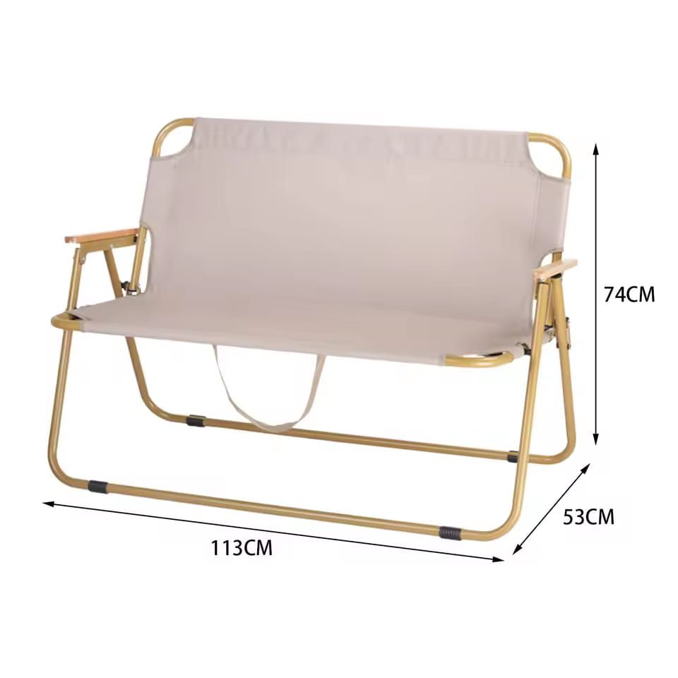 Portable Double Seat Camping Chair with Wood Armrest outdoor Camping Bench Foldable for Patio Lawn Beach Park Indoor Outdoor Hiking