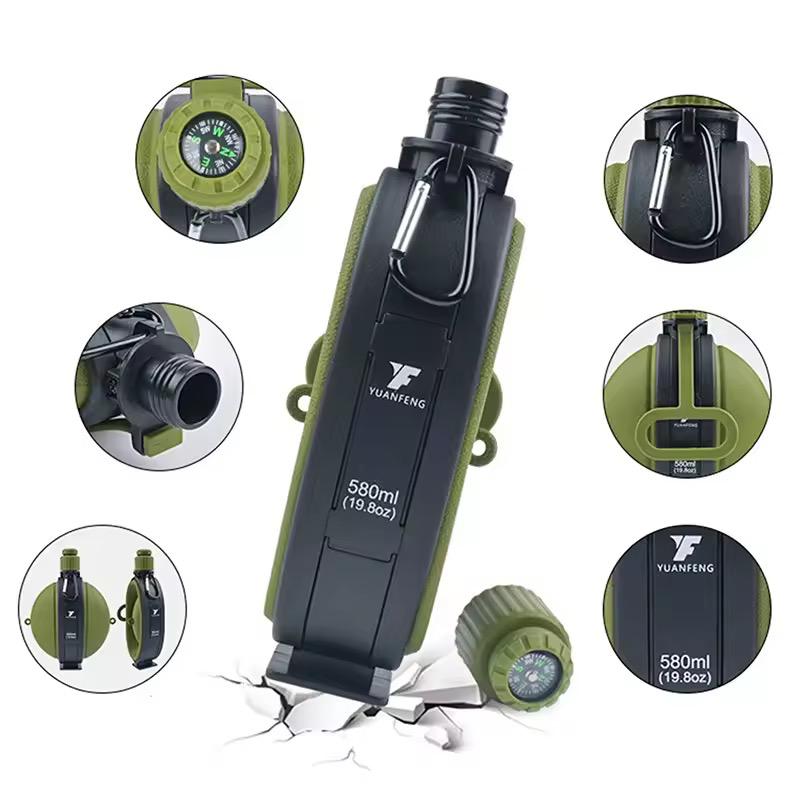 1PCS Foldable Silicone Water Bottle with Compass Retractable Portable Design For Camping Hiking Outdoor Adventures Leakproof
Capacity 580mls