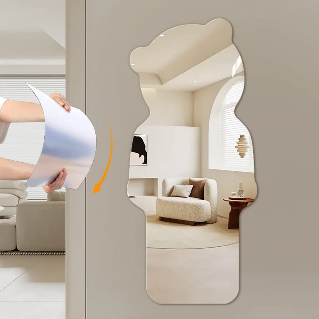 💚 Dolly Shape Acrylic Mirror 

➖Size : 120*40cm 
➖Can be installed without drilling holes and can be applied anywhere. You can stick it anywhere in the room, such as doors, walls, closets etc