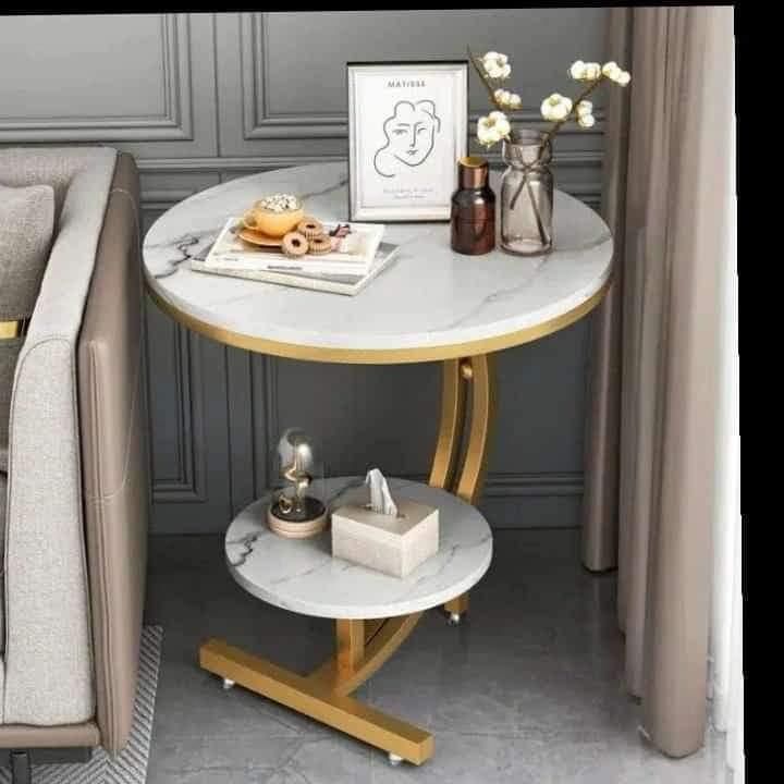 Console bedside cabinet Double layer mdf marble Effect coffee table. Redefine your interior style, Add a touch of luxury to your home.High-Quality MDF Build: Strong, stable, and built to last.