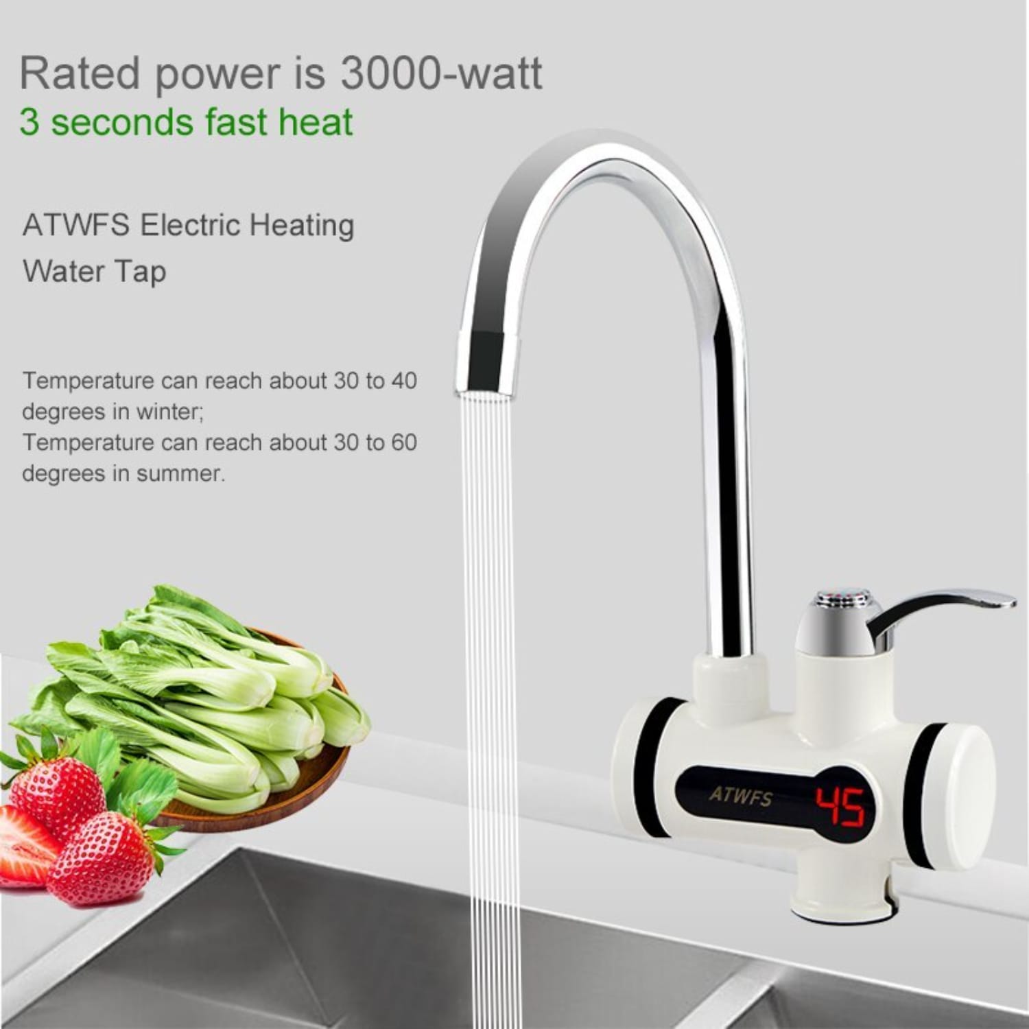 Digital Electric Instant Hot Water Faucet Kitchen Heater Tap.
Also known as an instant hot water tap or tankless electric heater tap