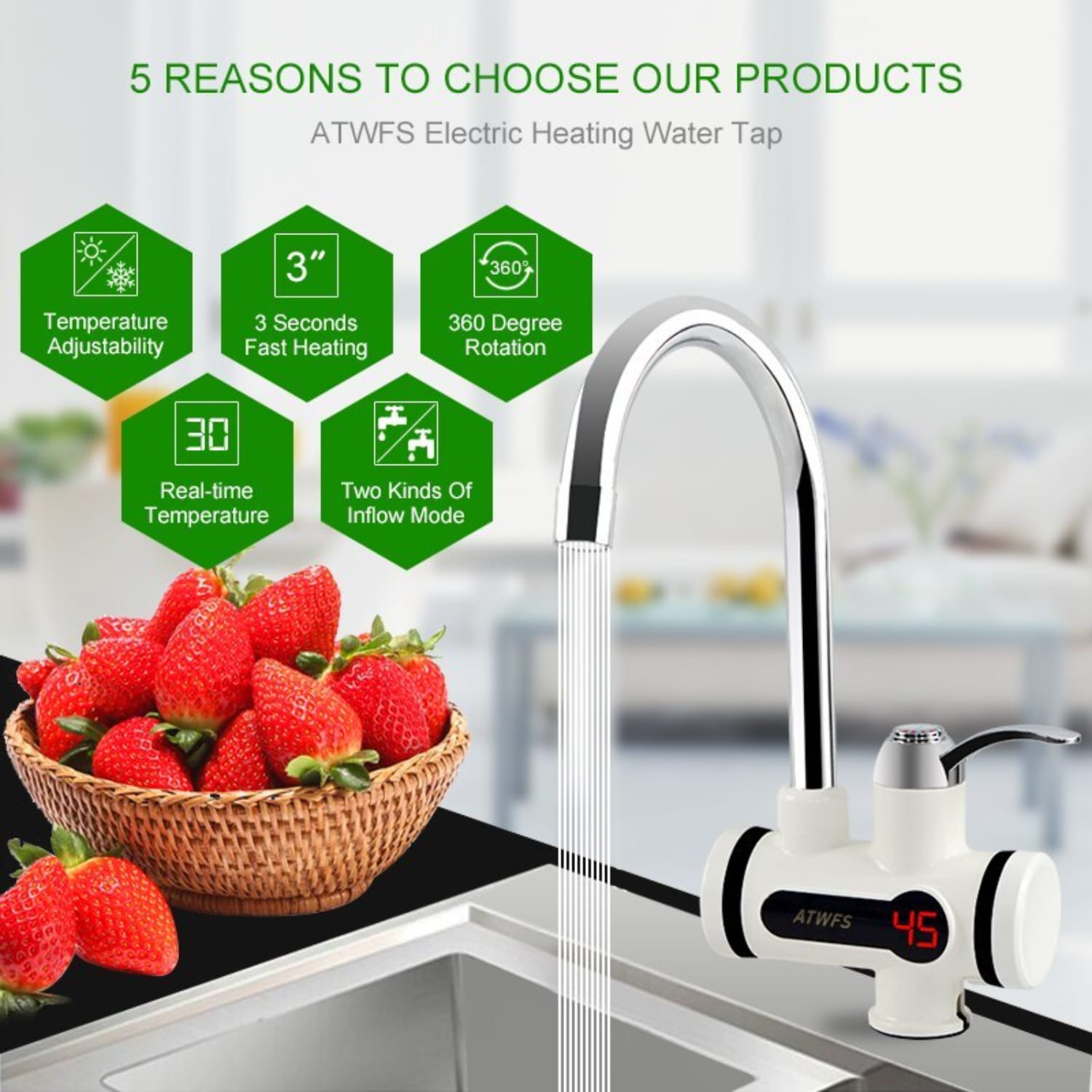 Digital Electric Instant Hot Water Faucet Kitchen Heater Tap.
Also known as an instant hot water tap or tankless electric heater tap