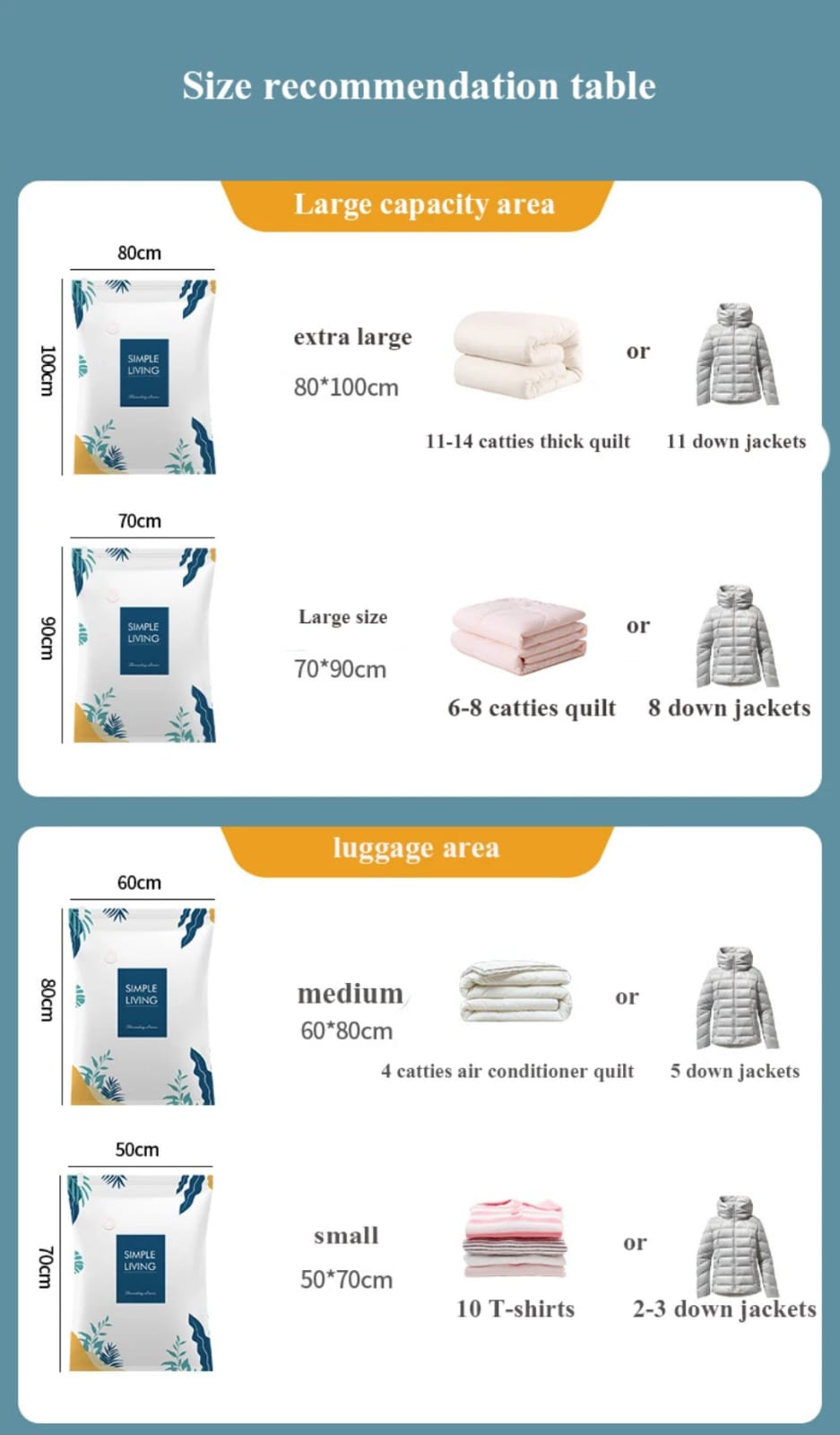 Simple Living leaf-print vacuum compression storage bags with a hand pump.
