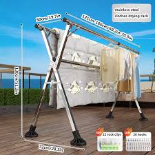 Stainless steel Retractable Double tier Folding Rust Resistant Clothing Drying Rack heavy-duty stainless steel, foldable, and length-adjustable clothes drying rack.