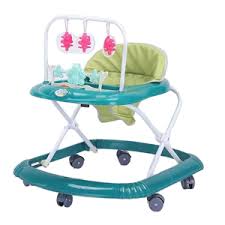 Baby Walker Model 999-1 foldable baby walker with a green seat and interactive toys,foldable design,padded seat, play tray with colorful hanging toys